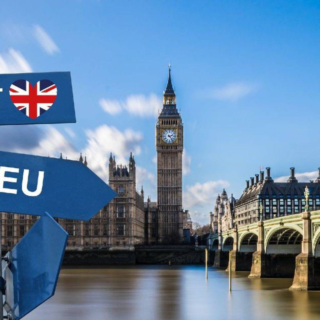 signos para la UE y el Brexit para viajar a Londres en el fondo para estudiar inglés tras el Brexit