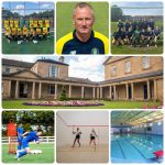 montaje de instalaciones deportivas del campus de Ackworth School con su entrenador de fútbol